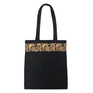 Black Heavyweight Linen with Gold Braid